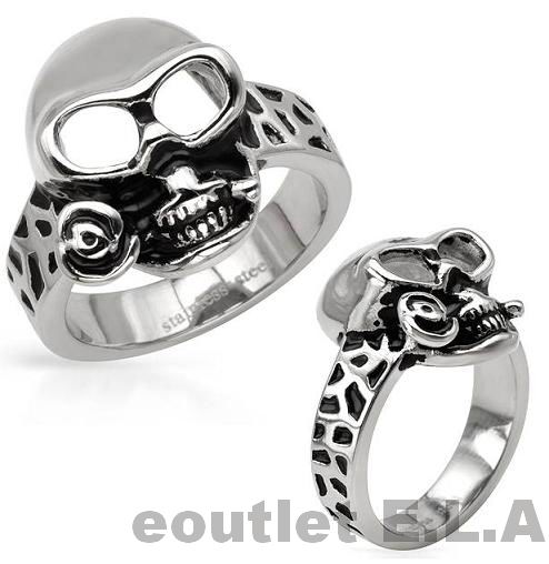 3D SKULL SOLID STAINLESS STEEL MENS RING-sz11